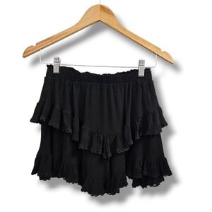 Mable Shorts Women M Black Ruffle Tiered Crochet Lace Elastic Waist Cottage Boho